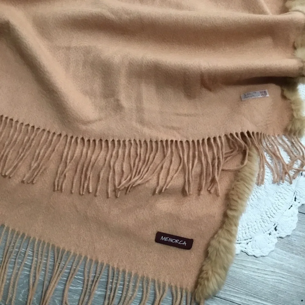 Wool Cashmere Wrap with Rabbit Fur Trim MENORCA aprox 66X20